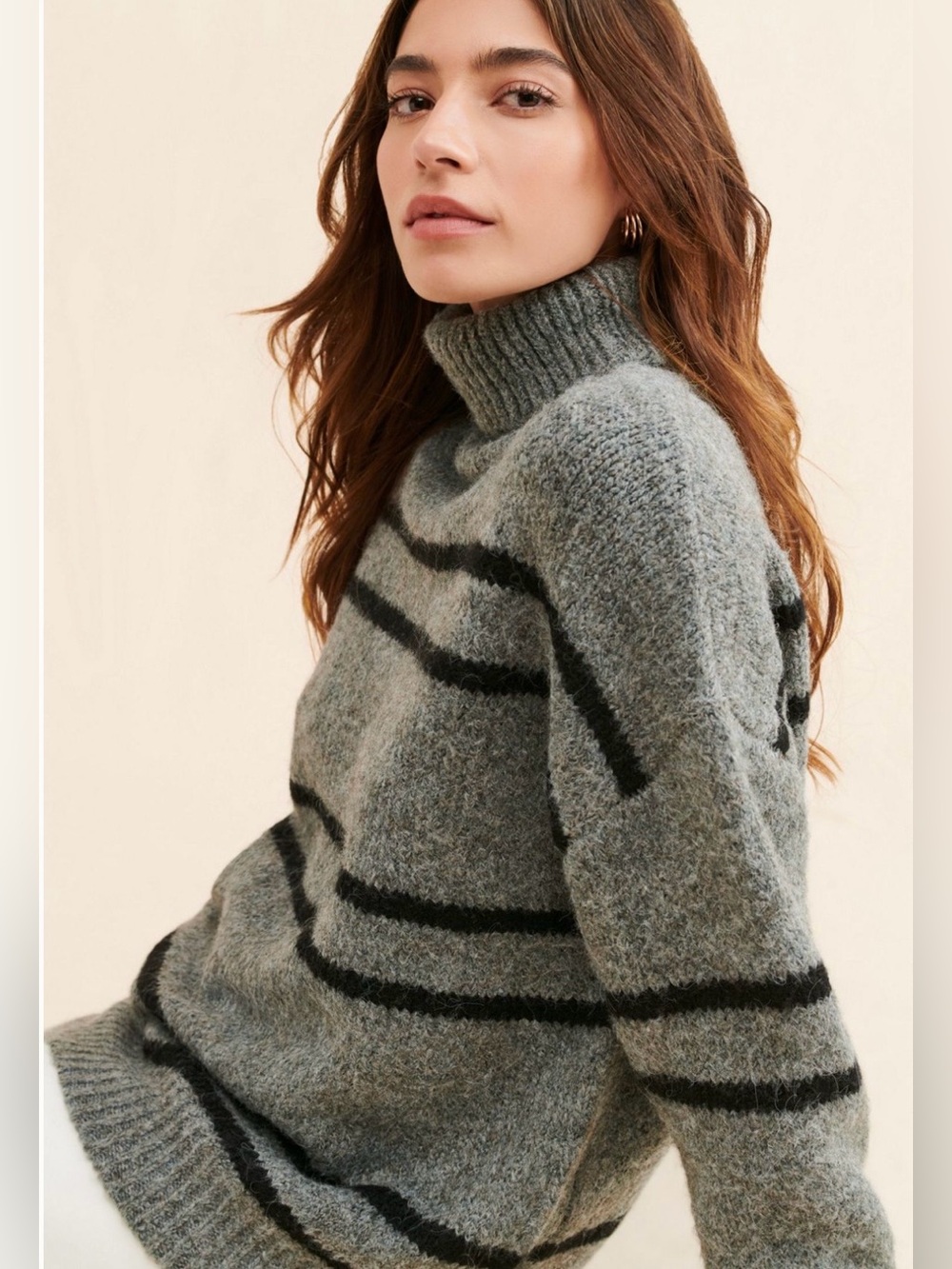 NWT Line & Dot Veronica Oversized Gray Striped Turtleneck Sweater Size S